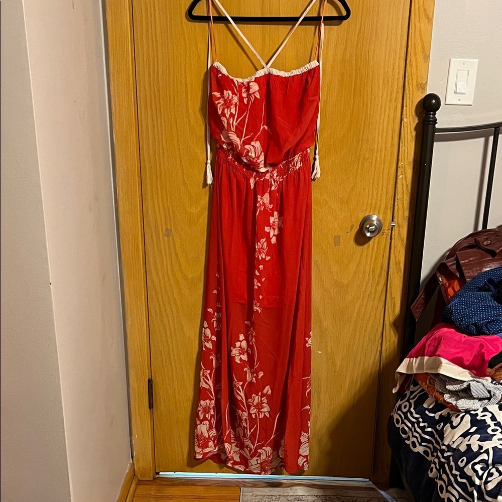 Jealous Tomato Red and White Floral Maxi Dress